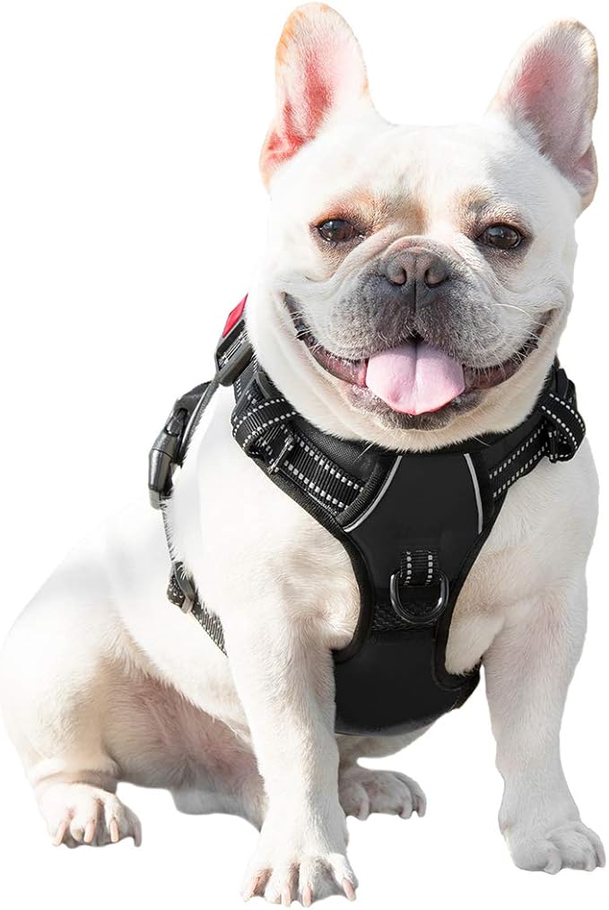 PHOEPET No Pull Dog Harnesses for Small Dogs Reflective Adjustable Front Clip Vest with Handle 2 Metal Rings 3 Buckles [Easy to Put on & Take Off](XS, Black) PHOEPET