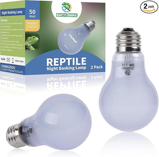 Reptile Night Heat Lamp 2 Pack 50W, Moonlight Heat Lamp for Reptiles & Amphibians, Reptile Night Heat Light for Bearded Dragon, Lizard, Turtle REPTIHOME