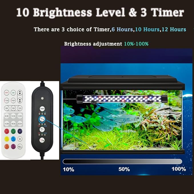 Submersible Aquarium Light for Fish Tank,24/7 Mode Full Spectrum LED Fish Tank Light with Air Bubble Hole RGB Color Changing Brightness Timer Adjustable,7.8inch 8W Fish Light REIRQIE