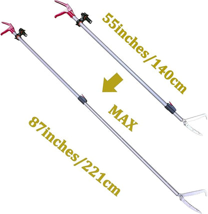 87'' Telescopic Snake Tongs, Aircraft-Grade Aluminum Alloy Reptile Grabber Rattle Snake Catcher Wide Jaw Handling Tool with Lock for Hunting Game Finders PAWPICO
