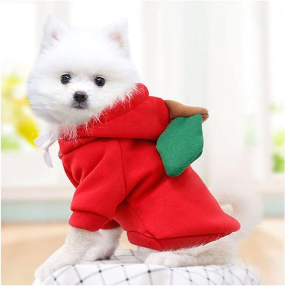 Warm Dog Winter Clothes Cute Fruit Dog Coat Hoodies Fleece Pet Dogs Costume Jacket for French Bulldog Chihuahua Ropa para Perro(Red,L) - PAWPICO