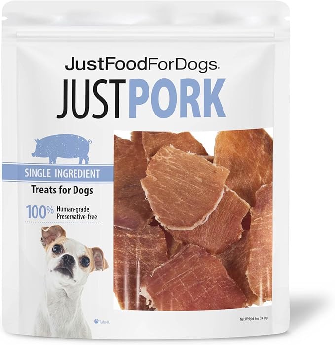 JustFoodForDogs Healthy Dog Treats, Pork, Single-Ingredient, Made in The USA, 5 oz - PAWPICO