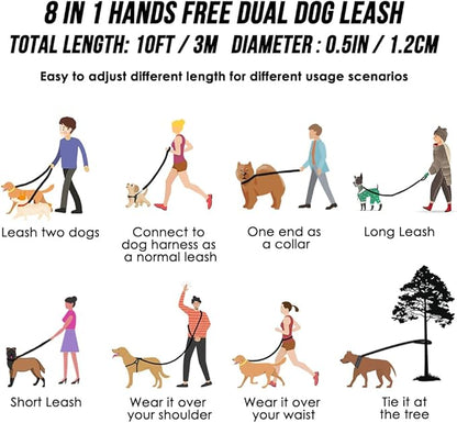 Lukovee Hands Free Dog Leash, 10FT Adjustable Dog Training Leash 1/2 Inch Nylon Heavy Duty Lead No Pull for Large Medium Dogs, Tangle Free Reflective Waist Leash for Dog Walking Running, Black - PAWPICO