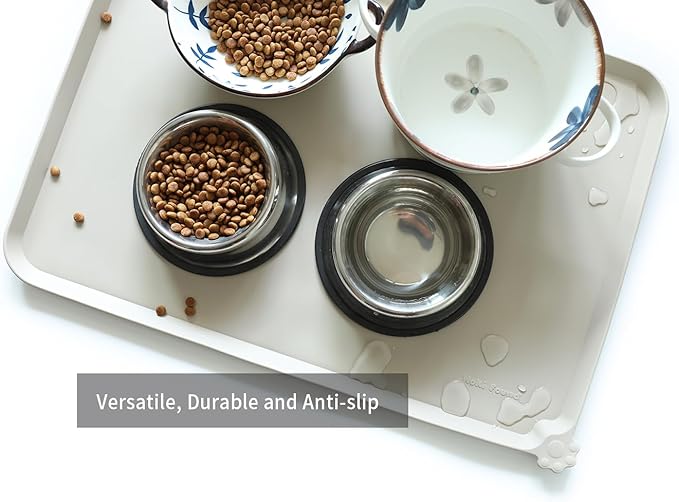 Hoki Found Large Silicone Pet Food Mats Tray - Non Slip Pet Dog Cat Bowl Mats Placemat - Dog Pet Cat Feeding Mat - Waterproof Dog Cat Food Mats -Pet Water Mats for Carpet -Cream Brown - PAWPICO