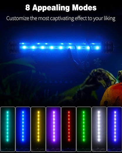 Pawfly 1.8 W Aquarium LED Light 7.5 Inch Underwater Fish Tank Light with Timer Auto On/Off Fish Tank Background Light with 8 Lighting Modes Submersible Multi-Colored Tube Light for Decoration Pawfly