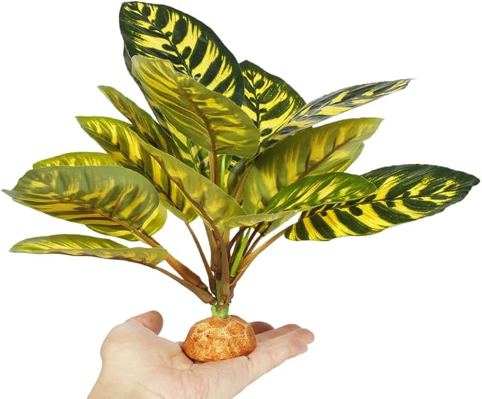 Reptile Terrarium Decor Plants, Bearded Dragon Tank Accessories fit Crested Gecko Leopard Lizard Chameleon Ball Python Snake Frog - Yellow Fake Prayer Peacock Plants WOLEDOE