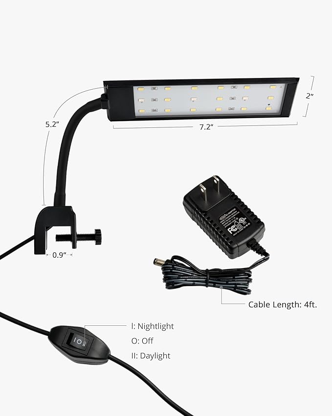 NICREW Fish Tank Clip on Light, Clamp Aquarium Light with White and Blue LEDs, 320LM, 7 Watts NICREW