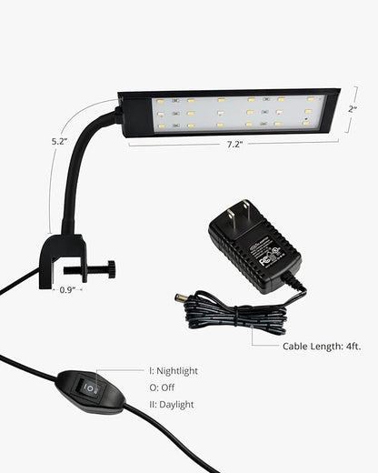 NICREW Fish Tank Clip on Light, Clamp Aquarium Light with White and Blue LEDs, 320LM, 7 Watts NICREW