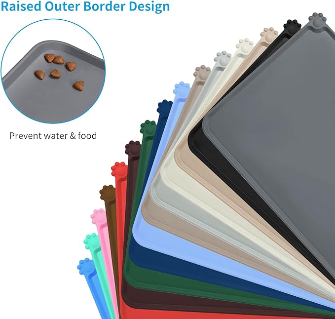 AUDWUD Silicone Waterproof Dog Cat Pet Feeding Mats,Anti Slip Pet Bowl Mats,Pet Feeding Mat,21" x 15" - PAWPICO