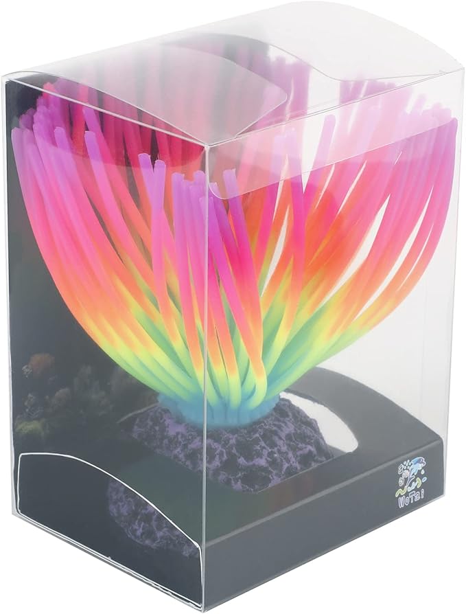 Uniclife Aquarium Imitative Rainbow Sea Urchin Ball Artificial Silicone Ornament with Glowing Effect for Fish Tank Landscape Decoration UnicLife