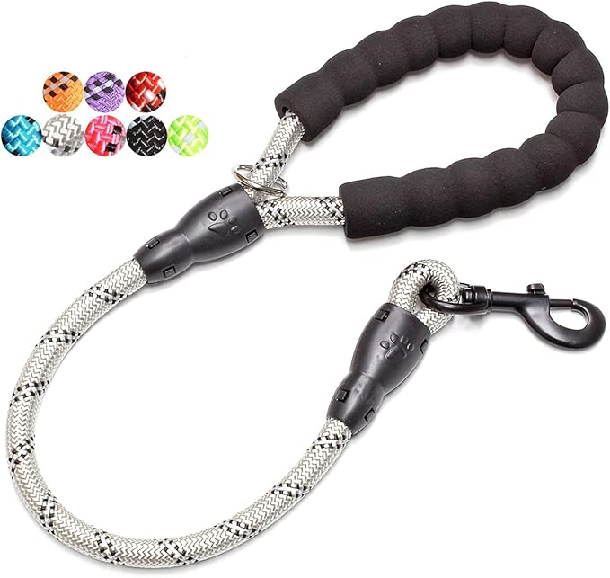 BAAPET 2/4/5/6 FT Dog Leash with Comfortable Padded Handle and Highly Reflective Threads for Small Medium and Large Dogs (2FT-1/2'', Silver) BAAPET