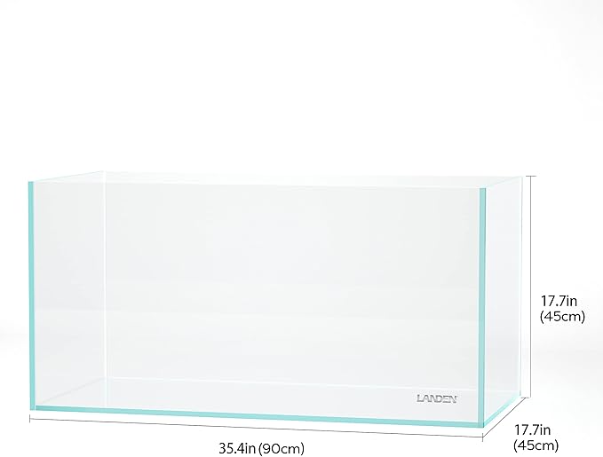 LANDEN 90P 44 Gallon Rimless Low Iron Aquarium Tank, W35.4 x D17.7 × H17.7in (90cm x 45cm x 45cm) 10mm Thickness with Black Nano Foam Leveling mat Included Landen
