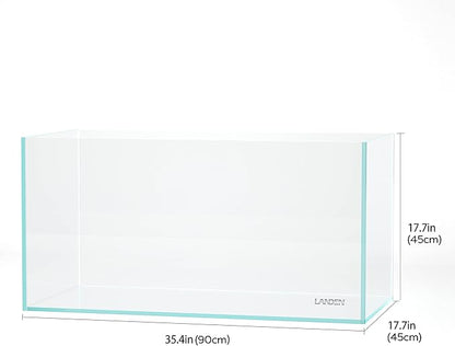 LANDEN 90P 44 Gallon Rimless Low Iron Aquarium Tank, W35.4 x D17.7 × H17.7in (90cm x 45cm x 45cm) 10mm Thickness with Black Nano Foam Leveling mat Included Landen