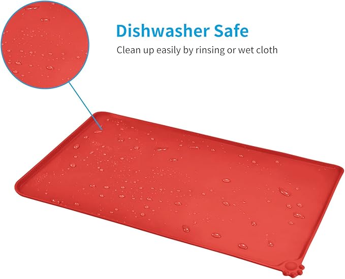 AUDWUD Silicone Waterproof Dog Cat Pet Feeding Mats,Anti Slip Pet Bowl Mats,Pet Feeding Mat, 24" x 16" - PAWPICO