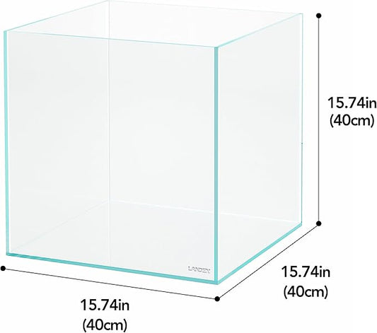 LANDEN 15.6 Gallon Cube Rimless Low Iron Aquarium Tank,15.7" L × 15.7" W × 15.7" H (40cm x 40cm x 40cm) 6mm Thickness with Nano Foam Leveling Mat Included Landen