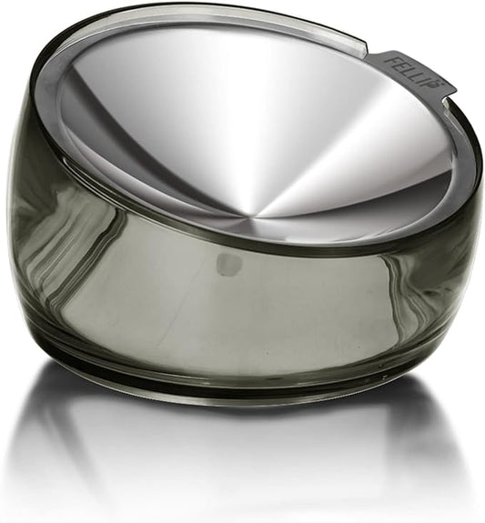 Felli Pet Oblik Whisker Fatigue Cat Food Bowl Raised Stainless Steel Shallow Dish, Pet Friendly Design Anti Vomit Tilted Metal Plate Feeder Elevated Acrylic Base for Treats Storage (0.5 Cups, Smoky) - PAWPICO