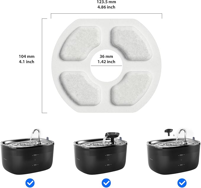 Stouchi Cat Fountain Filters Replacement, 6 Pieces Filters + 6 Pieces Sponge Filters for Pet Fountains, Suitable for WDQ1 - PAWPICO
