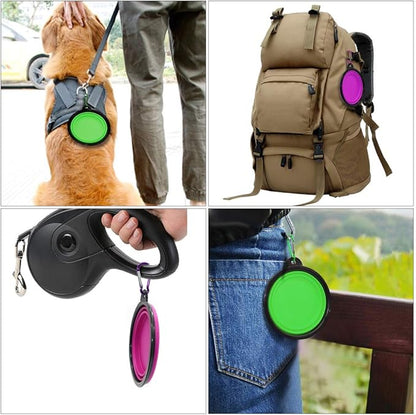 Dog Bowl Pet Collapsible Bowls, 2 Pack Collapsible Dog Water Bowls for Cats Dogs, Portable Pet Feeding Watering Dish for Walking Parking Traveling with 2 Carabiners (Small, Green+Purple) - PAWPICO