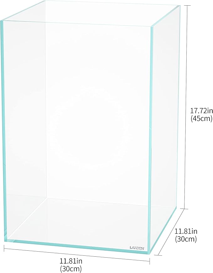 LANDEN Tall Tank, Rimless Low Iron Tank 10GAL 11.8" L × 11.8" W × 17.7" H (30X30X45) cm Small Aquascape Fish Tank, Vertical Aquascape Tank, Black Leveling Mat Included Landen