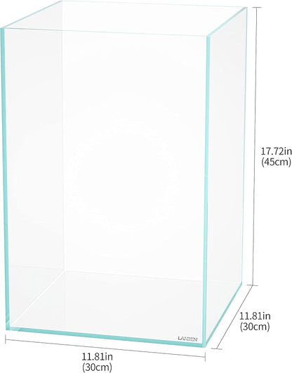 LANDEN Tall Tank, Rimless Low Iron Tank 10GAL 11.8" L × 11.8" W × 17.7" H (30X30X45) cm Small Aquascape Fish Tank, Vertical Aquascape Tank, Black Leveling Mat Included Landen