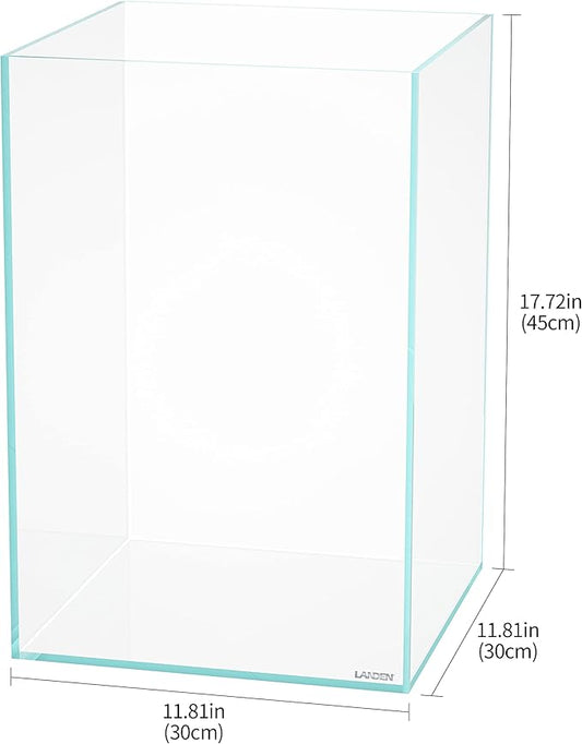 LANDEN Tall Tank, Rimless Low Iron Tank 10GAL 11.8" L × 11.8" W × 17.7" H (30X30X45) cm Small Aquascape Fish Tank, Vertical Aquascape Tank, Black Leveling Mat Included Landen