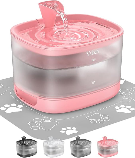 Veken Cat Water Fountain, 84oz/2.5L Automatic Pet Water Fountain Dog Water Dispenser with a Detachable Water Tank, Easy Cleaning for Cats, Dogs (Pink) - PAWPICO