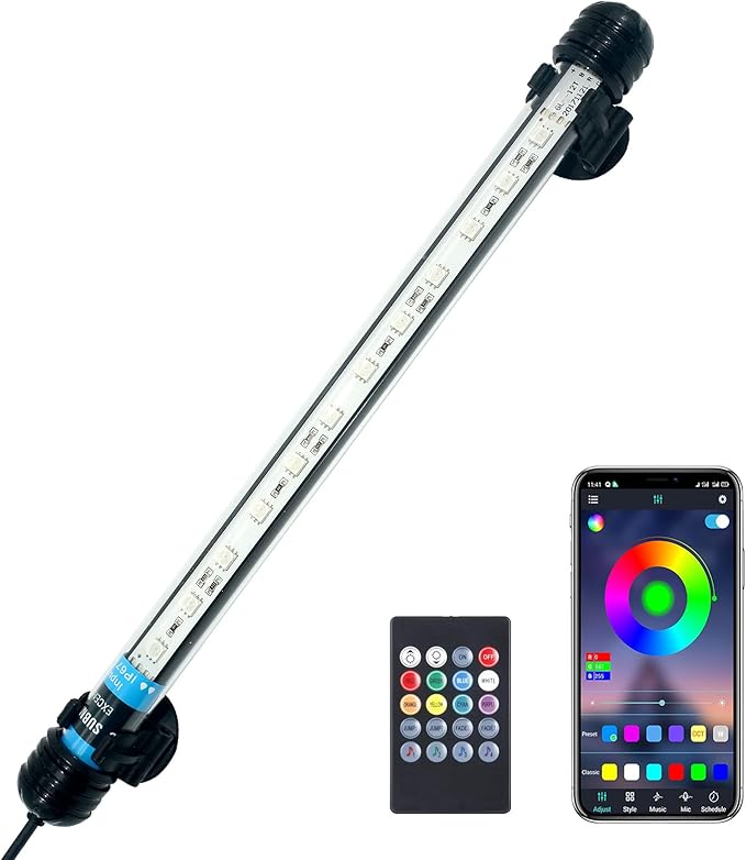 VARMHUS LED Aquarium Light,Fish Tank Light with Remote Controller&APP Control,DIY Full Spectrum Optional Color&Intelligent Timing and Dimming,29 Light Modes and 4 Music Control Modes 12LEDS-RGB 11'' VARMHUS