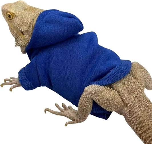 Lizard Clothes for Bearded Dragons Handmade Cloth Material Hoodies Sweater Coat Reptile Apparel Costume Skin Protection Photo Party for Lizard Bearded Dragon Crested Gecko Chameleon (Blue) KUNBIUH
