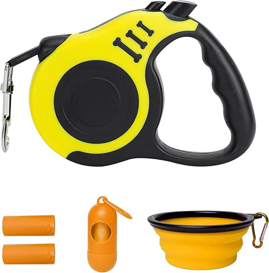 Retractable Dog Leash Automatic Telescopic Tractor Dog Tape, Pet Tape 10/16 FT Durable and Convenient, with Folding Bowl, Dispenser, Rubbish Bags, Suitable for Small and Medium Dogs LIEVUIKEN