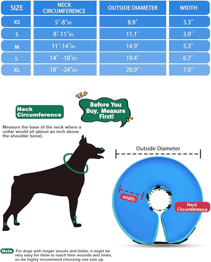 Dog Cone Collar for Small Medium Large Dogs for After Surgery, Pet Inflatable Neck Donut Collar Soft Protective Recovery Cone for Dogs and Cats-Alternative E Collar Does Not Block Vision-GreenBlue,XL MIDOG