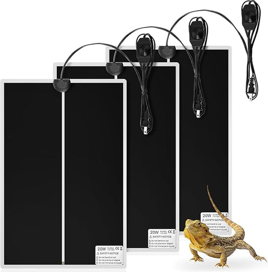 ROCEEI 3 Pcs Reptile Heat Mat 11x16.5 Inch 20W Reptile Heating Pad with Temperature Control Removable Terrarium Heat Mat Under Tank Heat Pad for Reptiles Gecko Turtle Tortoise Snake Lizard ROCEEI