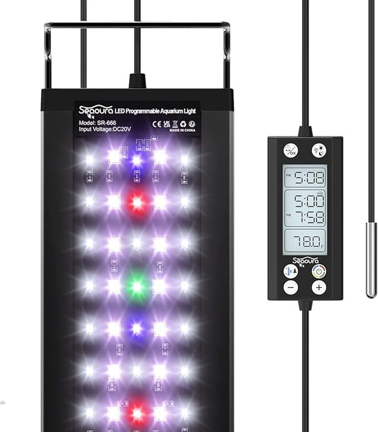 24/7 Auto On/Off Aquarium Light, Programmable Led Aquarium Light with Thermometer, Fish Tank Light with Full Spectrum+7 Single Color, WRBG DIY Color, for 48-54 Inch Planted Tank, 48W SEAOURA