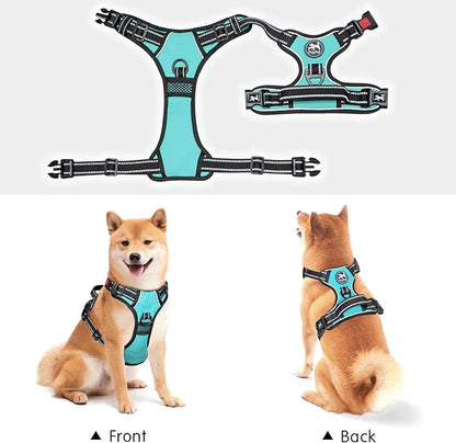 PoyPet No Pull Dog Harness, No Choke Front Lead Dog Reflective Harness, Adjustable Soft Padded Pet Vest with Easy Control Handle for Small to Large Dogs(Mint Blue,XS) PoyPet