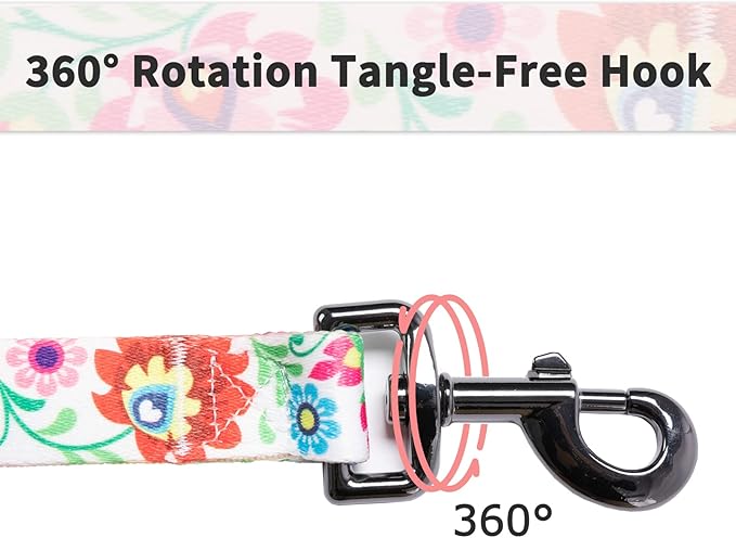Ihoming Dog Collar and Leash Set for Daily Outdoor Walking Running Training, White Colorful Flowers Design for Large Boys Girls Dogs Cats Pets, L-Up to 80LBS Ihoming