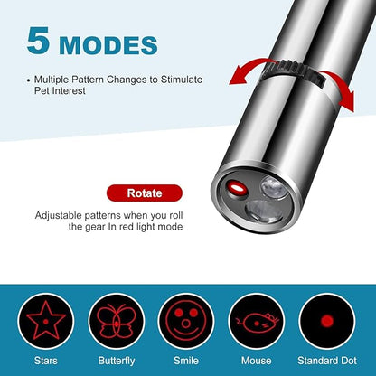 Cowjag Cat Toys, Laser Pointer with 5 Adjustable Patterns, USB Recharge Laser, Long Range and 3 Modes Training Chaser Interactive Toy, Dog Laser Toy - PAWPICO
