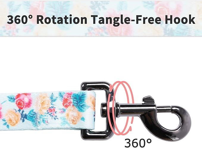 Ihoming Puppy Collar and Leash Set for Daily Outdoor Walking Running Training, Blue Festive Flowers Design for Extra Small Boys Girls Dogs Cats Pets, XS-Up to 10LBS Ihoming