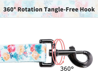 Ihoming Puppy Collar and Leash Set for Daily Outdoor Walking Running Training, Blue Festive Flowers Design for Extra Small Boys Girls Dogs Cats Pets, XS-Up to 10LBS Ihoming