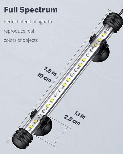 Pawfly 3 W Aquarium LED Light 7.5 Inch Underwater Fish Tank Light with Full Spectrum IP68 Waterproof White Blue Red Lights with Daytime & Night Mode Timer Auto On/Off and Adjustable Brightness Pawfly