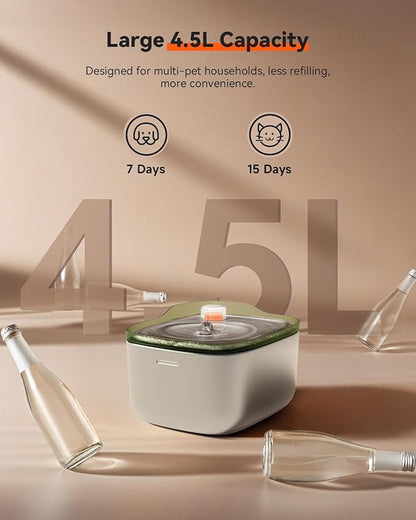 Cat Water Fountain Stainless Steel, 4.5L/158oz Automatic Cat Water Dispenser, Pet Water Fountains for Cats Indoor, Dog Water Bowl with Quiet Pump, Colorful Water Level Float, Green - FS10 - PAWPICO