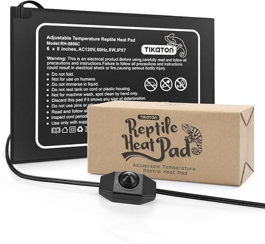 Tikaton Reptile Heat Pad - Adjustable Temperature Under Tank Heater for 10-20gal/30-40gal Tank, Terrarium Heat Mat for Turtle/Snake/Lizard/Frog/Spider/Plant Box Tikaton