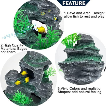 Aquarium Decoration Large and Tall for Fish Tank Rock Thematic Ornaments Aquarium Mountain View Stone Ornaments Aquarium Decor Tree House Cave Fish Tank Decorations - Large VMCN