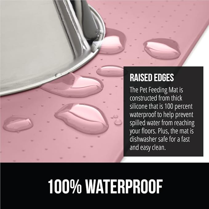 Gorilla Grip 100% Waterproof Raised Edge BPA Free Silicone Pet Feeding Mat, Dog Cat Food Mats Contain Spills Protects Floors, Placemats for Cats and Dogs Water Bowl, Pets Accessories 18.5x11.5 Pink - PAWPICO