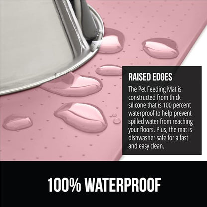 Gorilla Grip 100% Waterproof Raised Edge BPA Free Silicone Pet Feeding Mat, Dog Cat Food Mats Contain Spills Protects Floors, Placemats for Cats and Dogs Water Bowl, Pets Accessories 32x24 Pink - PAWPICO