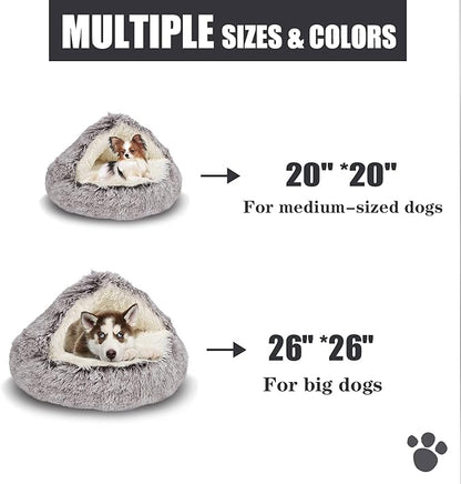ShinHye Cat Bed Round Plush Fluffy Hooded Cat Bed Cave, Cozy for Indoor Cats or Small Dog beds, Soothing Pet Beds Doughnut Calm Anti-nxiety Dog Bed - Waterproof Bottom Washable (26×26inch, Coffee) - PAWPICO