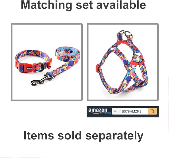 Ihoming Dog Collar and Leash Set for Daily Outdoor Walking Running Training, Geometric Design for Medium Boys Girls Dogs Cats Pets, M-Up to 45LBS Ihoming