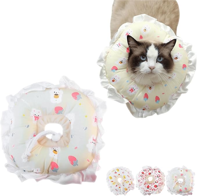 Cute Cat Recovery Collar Soft Adjustable Cats Cone Anti-Bite Pet Neck Pillow Easy to Wear Prevent Lick Wound After Surgery Injury (M(14-22lb),Yellow) Jatmira