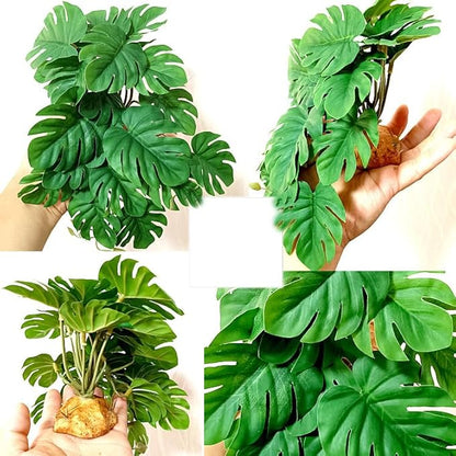 Woyrise Reptile Artificial Plants for Terrarium, Amphibian Habitat Decor Plant, Bearded Dragon Tank Decorations fit Gecko Lizard Chameleon Ball Python Snake Frog - Monstera Bush Woyrise