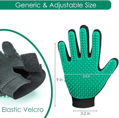 DELOMO Pet Hair Remover Gloves, 255 Tips, Deshedding Glove for Dog and Cat, Gentle De-Shedding Glove Brush, Green, 2 Count - PAWPICO