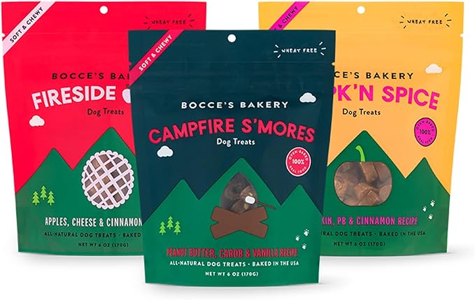 Bocce's Bakery by The Fire Assorted Treat Bundle for Dogs, Wheat-Free Everyday Dog Treats, Made with Real Ingredients, Baked in The USA, All-Natural Soft & Chewy Cookies, 6 oz Each - PAWPICO