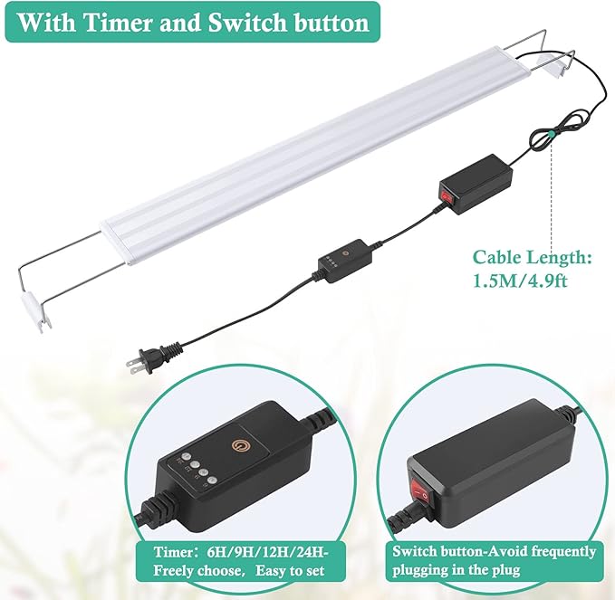 HITOP Full Spectrum LED Aquarium Light – 24-32" Classic Fish Tank Light with Timer, Aquarium Plant Light with Stable Extendable Brackets (24-32in) HITOP-FocusonAquarium